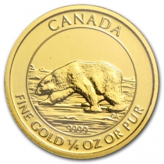 Золотая монета Канады "Полярный медведь" 10 долларов 2013, Au999, 1/4 Oz