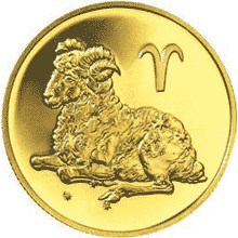 Золотая монета 50 рублей "Серия: знаки зодиака. Овен" , 7,78г., 2004г.