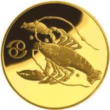 Золотая монета 50 рублей "Рак" Серия: Знаки зодиака. 7,78г., 2004г., Au 999