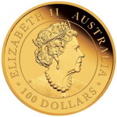 Золотая монета 100 долларов "Австралийский Брамби" 2021г., Австралия, 31,1г., Au 9999