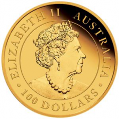 Золотая монета 100 долларов "Австралийский Брамби" 2022г., Австралия, 31,1г., Au 9999