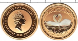 Золотая монета 25 долларов (dollars) 2008 "Любовь драгоценна" (Лебеди) Острова Кука) 1/2 oz