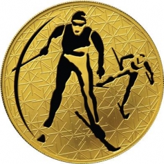 Золотая монета "Лыжные гонки", 200 рублей, 2010 год,31,1г.,Au 999